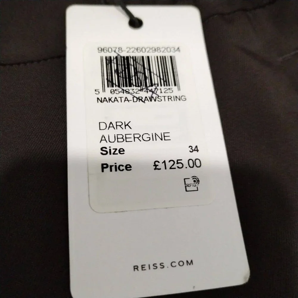 Reiss Trousers Mens 34 (34x28) Dark Aubergine Wool Nakata Drawstring Relaxed - Picture 5 of 16